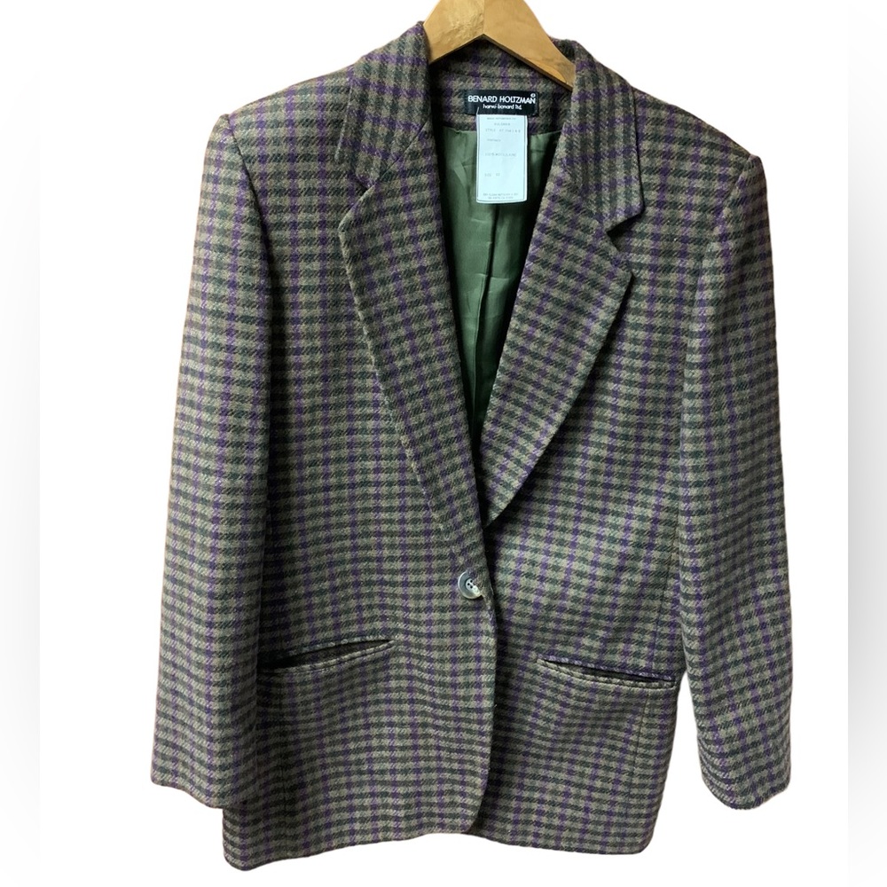 Benard Holtzman Vintage Plaid Wool Women's Blazer Size 10 Brown Green & Purple